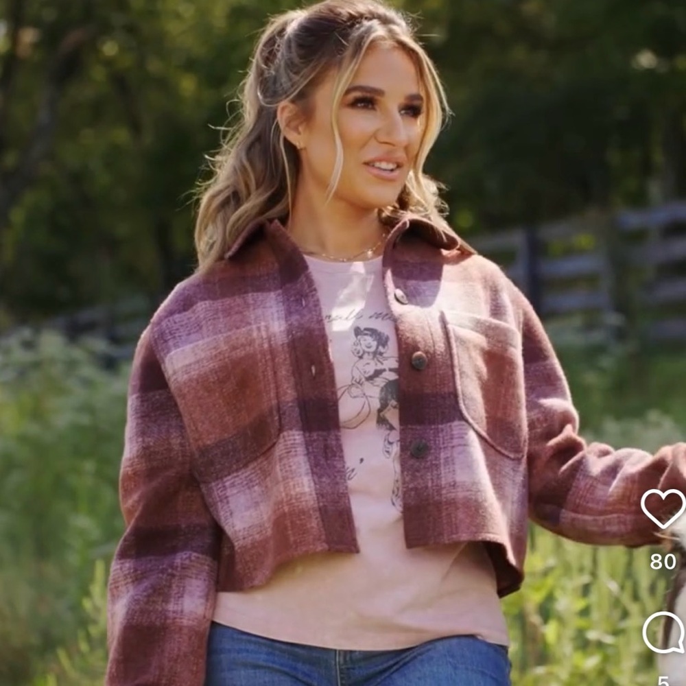 Kittenish X Flag & Anthem Plaid Teddy Jacket in Purple Combo- NWT L